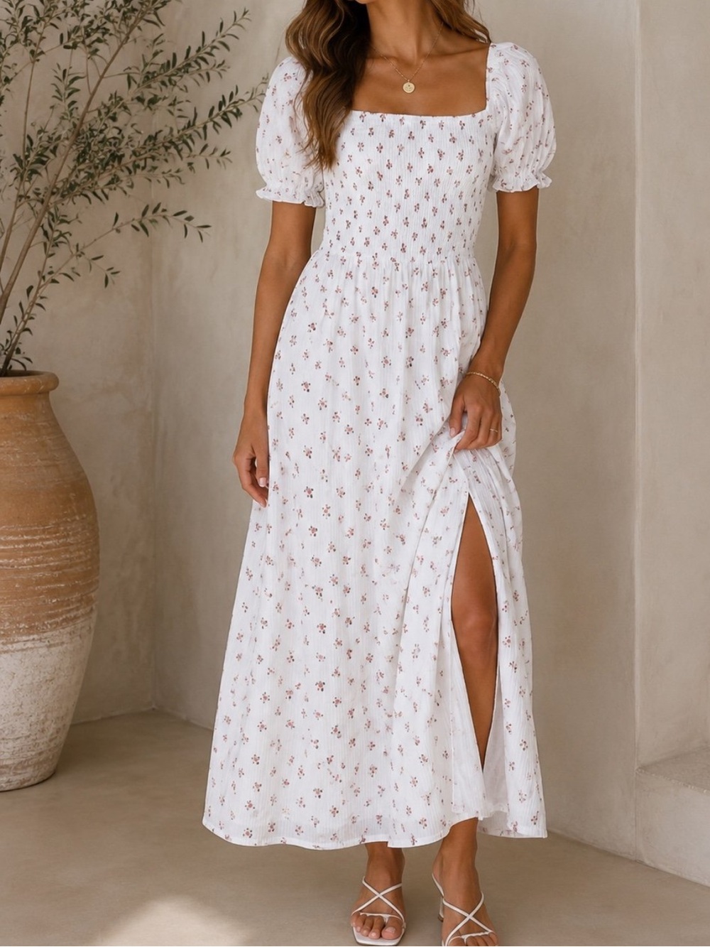 SEVEN WONDERS | Puff Sleeve Floral Smocked MIDI Dress | XS